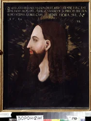 Portrett av Kristus. Profil av Jesu Kristi ansikt omgitt av en lysende aureole. Maleri av Michael Ostendorfer