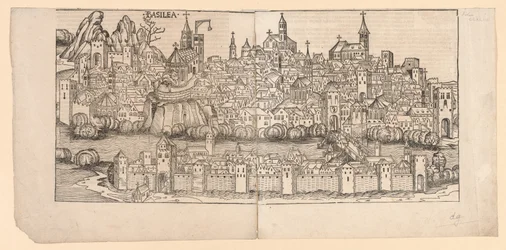 Nürnberg-krøniken: Topografisk syn på Basel, Sveits, 1493.