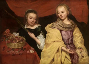 To jenter som Saint Agnes og Saint Dorothea, ca. 1650.