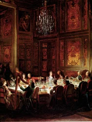 Middag til prins Louis Francois de Conti, tempelpalasset”” Detalj. Maleri av Michel Barthelemy Ollivier (1712-1784) 1766 søn. 0,56x0,71 Versailles, musee du chateau