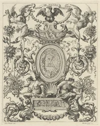 Ornamental panel overbygd av en ørn og mottoet NATOS ET NOSTRA TUEMUR