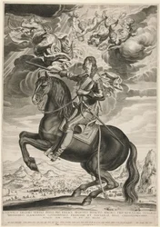 Rytterportrett av Ludvig XIII (Bourbon) (1601-1603) i en alder av 33 år. Landskapet er etter Callot