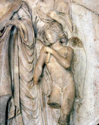 Engel, venetiansk marmor, tidlig 1500-tall. Begravelsesseremoni, detalj, Louvre-museet.
