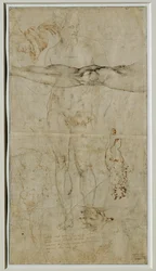 Ulike studier av figurer, innskrift etter en sonett av Petrarca, ca. 1506...