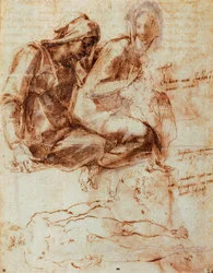 St Anne og Madonna med barn, av Michelangelo (1475-1564), tegning