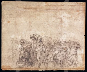 Studie av figurer for en narrativ scene (svart kritt på papir) (verso) (for recto se 191777) (se også 191767)