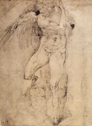 Studie av en engel for den siste dommen: tegning av Michelangelo. Casa Buonarroti, Firenze