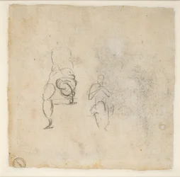 To svært små skisser av sittende figurer, c1490-1560