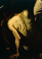 Å kle de nakne, detalj fra Our Lady of Mercy eller Seven Acts of Mercy, ca. 1606-07 (olje på lerret)