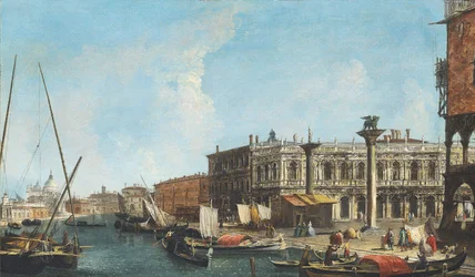 Inngang til Canal Grande i Venezia med Piazza og Libreria Marciana til høyre, Dogana og Santa Maria della Salute til venstre