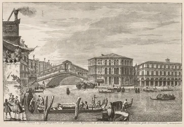 Utsikt over Venezia: Rialto-broen og markedet, 1741.