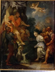 Martyr foran prokonsulen. (Forfølgelse av kristne i Romerriket). Maleri av Michele Rocca (cirka 1670-cirka 1751), olje på lerret. Italiensk kunst (Parma), slutten av 1600- og 1700-tallet, barokkkunst. Statens museum for utenlandsk kunst i Latvia, Riga (Let