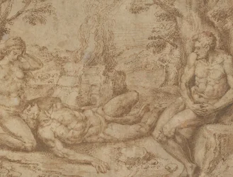 Adam og Eva sørger over Abels død, ca. 1576.