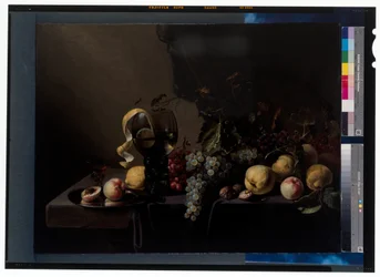 Stilleben med frukt og druer