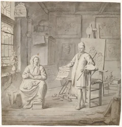 Maleren Michiel Comans og hans tredje kone Elisabeth van der Mersche i studio