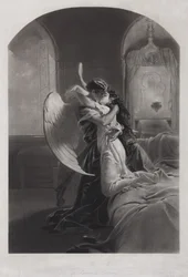 Tamara og Demon. Illustrasjon til diktet Demonen av Mikhail Lermontov, ca. 1880