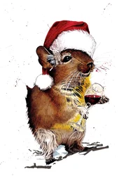 Christmas Degu on White, 2020