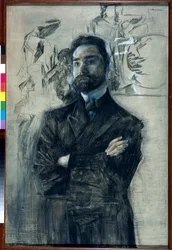 Portrett av poeten Valeri Iakovlevitch Brioussov (1873-1924) - Oeuvre de Mikhail Alexandrovich Vrubel (Vroubel) (1856-1910)