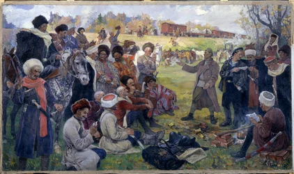 Bolsjevikiske agitatorer i general Kornilovs ville divisjon nær Gattsina i august 1917