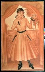 Portrett av kunstnerens hustru - Verk av Alexander Yevgenyevich Yakovlev (1887-1938), svart kritt og sangvin på papir, cirka 1917, russisk kunst fra 1900-tallet, modernisme - Statens russiske museum, St. Petersburg
