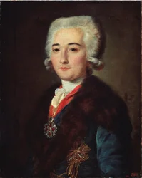 Portrett av grev Alexander Dmitriev Mamonov (Dmitrieff Mamonoff) (1758-1803), favoritt til Katarina II av Russland (1729-1796). Maleri av Mikhail Shibanov (?-etter 1789), olje på lerret