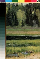 Landskap (Landskap). Maleri av Mikhail Vasilyevich Nesterov (1862-1942), olje på papp