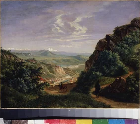 Utsikt over Pyatigorsk, Russland (Utsikt over Pyatigorsk). Maleri av Mikhail Yuryevich Lermontov (1814-1841), olje på lerret