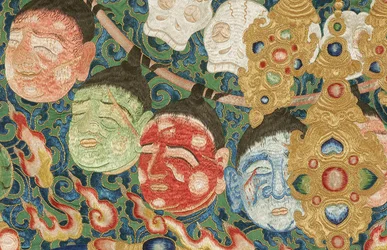 Detalj av keiserlig brodert silke Thangka