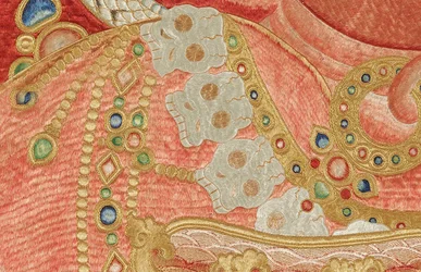 Detalj av keiserlig brodert silke Thangka