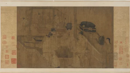 The Double Screen: Emperor Li Jing Watching his Brothers Play Weiqi (blekk og farge på silke)