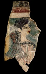 La Parisienne: fragment av freskomaleri som representerer en profil av profil. Fra Cnossos (knossos). Minoisk kunst, rundt 1500-1450 f.Kr. Heraklion arkeologiske museum. Kreta, Hellas. - La Parisienne (aka den minoiske damen): fragment av en freske som rep