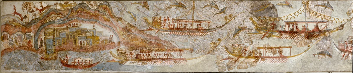 Minoisk kunst: "" marineekspedisjon"" Fresco fra Akrotiri til Santorini. 1500-tallet f.Kr. Athen, Nasjonalt arkeologisk museum