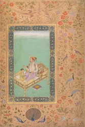 Keiseren Shah Jahan med hans sønn Dara Shikoh, Folio fra Shah Jahan Album, Verso: Ca.1620