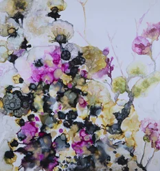 Abstrakte blomster i rosa gull
