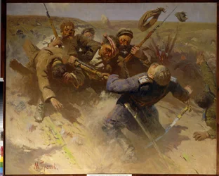 Et motangrep på Tsaritsyn i 1919 - Et motangrep på Tsaritsyn i 1919 - Maleri av Mitrofan Borisovich Grekov (1882-1934), olje på lerret