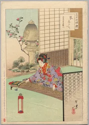 Playing the Koyo, A Lady from Nagoya of the Koka Era 1844-48..., 1894.