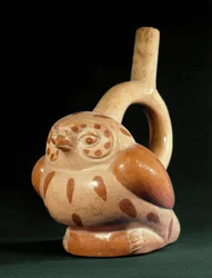 Førkolumbisk kunst, Mochica-kulturen: terrakottavase formet som en ugle - 100 f.Kr.-800 e.Kr. - Lima, Nasjonalmuseet for antropologi og arkeologi, Peru