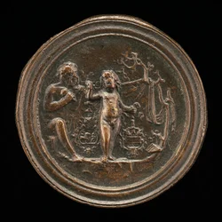 En skulptør som skjærer ut en statue av Amor, sent på 1400- til begynnelsen av 1500-tallet.