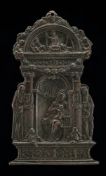 Madonna og barn tronet med Saint Anthony Abbed og Saint Jerome, 1490.