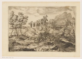 Landskap med hyrder med en flokk ved en ruin Landskap etter Titian (serietittel)