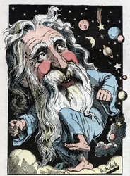 Allegori over Gud i «Le Trombinoscope» av Touchatout, karikatur av B. Moloch fra 1882 (1849-1909). Privat samling.
