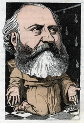 Portrett av Charles Gounod (1818-1893), fransk komponist i "Le Trombinoscope"" av Touchatout, karikatur av B. Moloch fra 1882 (1849-1909). Privat samling.