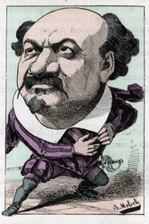 Portrait of Francois Pierre VILLARET (1830-1896) tenor of the opera between 1863 and 1882 in “” Le Trombinoscope”” by Touchatout, caricature by B. Moloch of 1882 (1849-1909). Private collection.