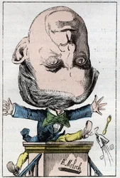Portrett av Henri, Pierre, Edmond DUFAUR DE GAVARDIE (1823 - 1910) fransk senator i "" Le Trombinoscope"" av Touchatout, tegneserie av B. Moloch fra 1882 (1849-1909). Privat samling.