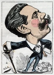 Portrett av Paul Granier de Cassagnac (1842-1902), fransk politisk journalist i "Le Trombinoscope"" av Touchatout, tegneserie av B. Moloch fra 1882 (1849-1909). Privat samling.