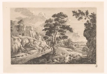 Landskap med hus på et fjell