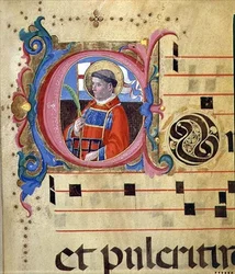 Ms 543 Historikert initial med St. Lawrence, fra en psalter, ca. 1515 (vellum)