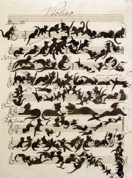 The Symphony of the Cat (Die Katzensymphony) tegning av Moritz von Schwind fra 1868. Staatliche Kunsthalle Karlsruhe.