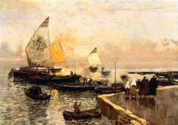 Kullbåter i Chioggia, av Mose Bianchi (1840-1904).