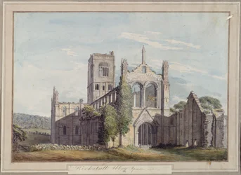 Nordvestutsikt over Kirkstall Abbey, 1777